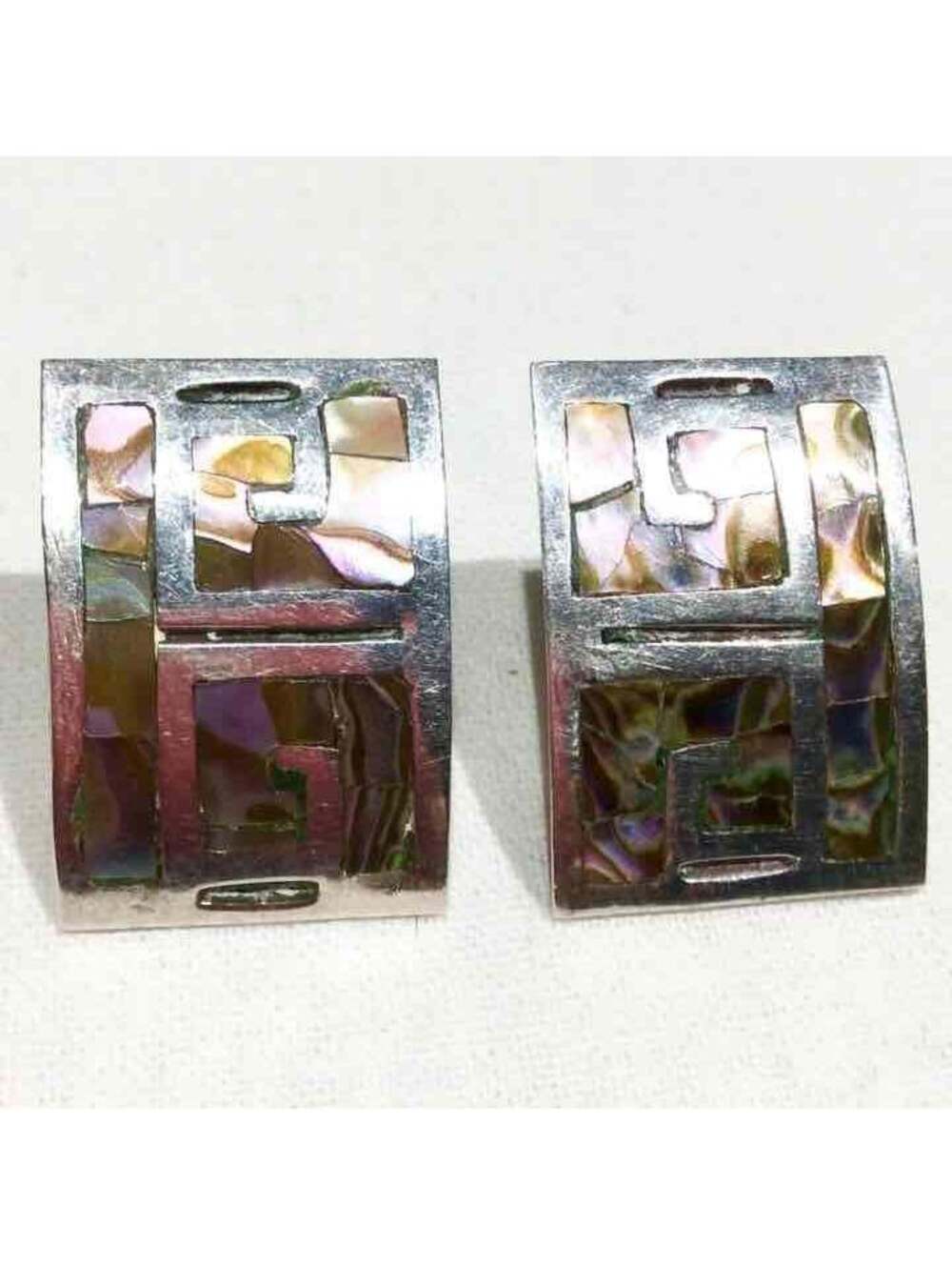 TAXCO MEXICO ABALONE SHELL STERLING SILVER SWUARE EARRINGS